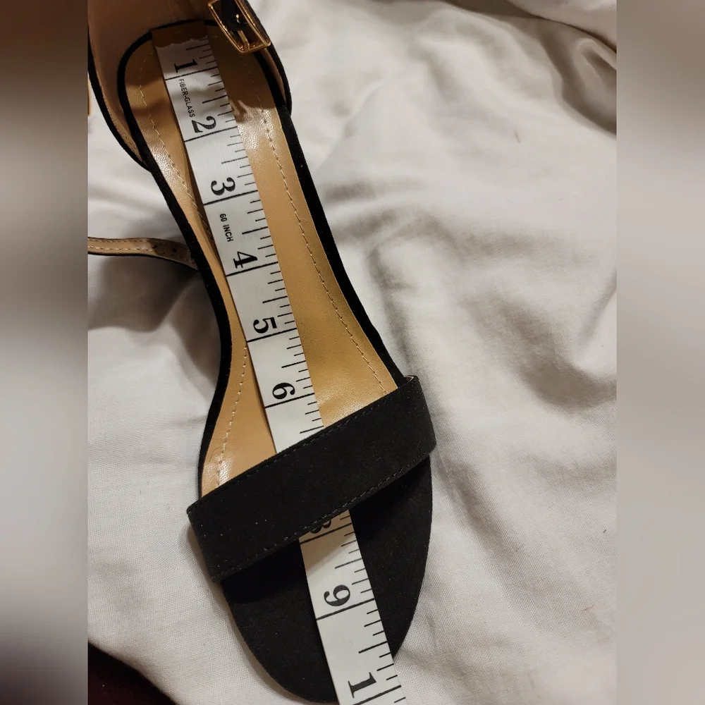 NIB CHUNKY BLOCK HEAL ANKLE STRAP FAUX SUEDE SANDAL SHOE SIZE 8 BLACK - Picture 8 of 12